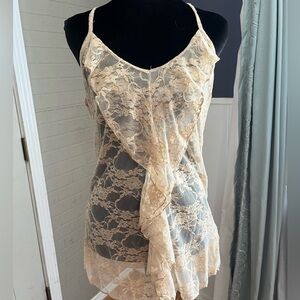 TeenBell Sheer Lace Chemise Slip in Light Beige